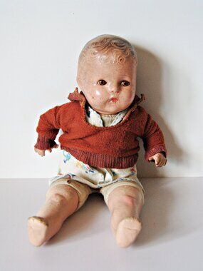 Vintage HORSMAN Composition 14" Baby Doll  Cloth Body, Sleep Eyes  1930's?